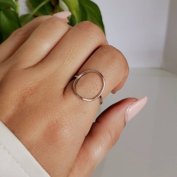 Circle Ring, Sterling Silver Halo Women Ring, O Ring, Stack Ring, 925 Stamped, - Picture 4 of 8